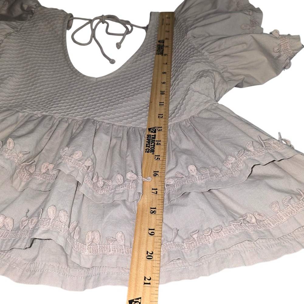 Anthropologie Smocked Peplum Blouse Taupe Cotton Flutter Sleeve Boho Top Small - Picture 6 of 8